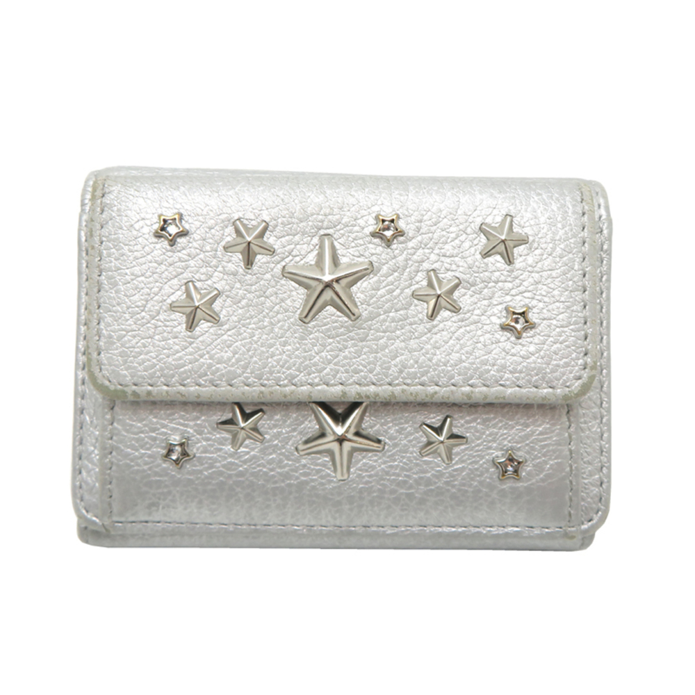 Jimmy Choo Women's Tri-fold Leather Wallet with Star Rhinestones, Silver Tone